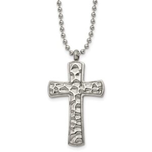 Titanium Polished & Hammered Carbon Fiber Reversible Cross Necklace
