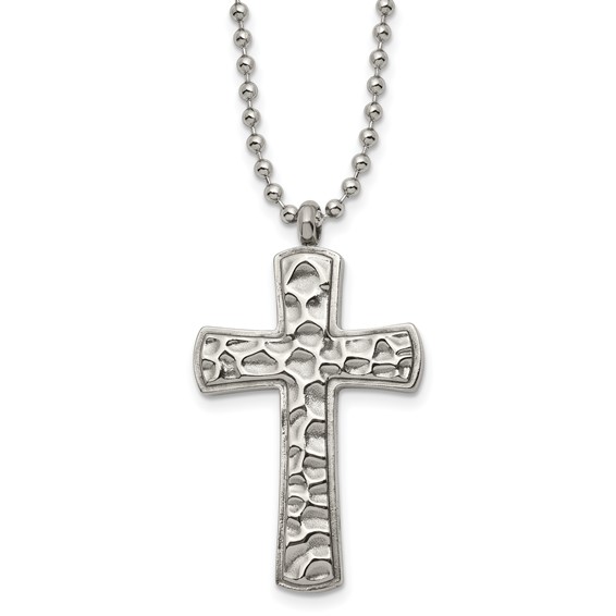 Titanium Polished & Hammered Carbon Fiber Reversible Cross Necklace