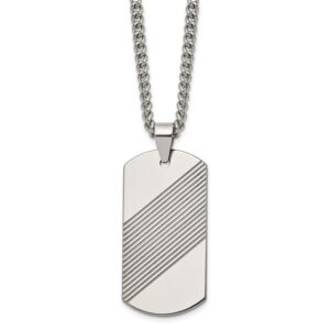 Tungsten Textured and Polished Dog Tag 24in Necklace