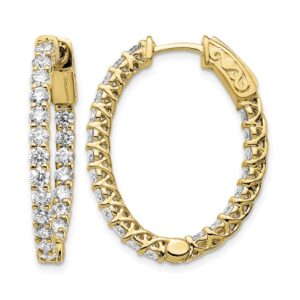 14k 2 1/2ct Lab Grown Dia VS/SI+ G+ Oval In/Out Safety Clasp Hoop Earrings