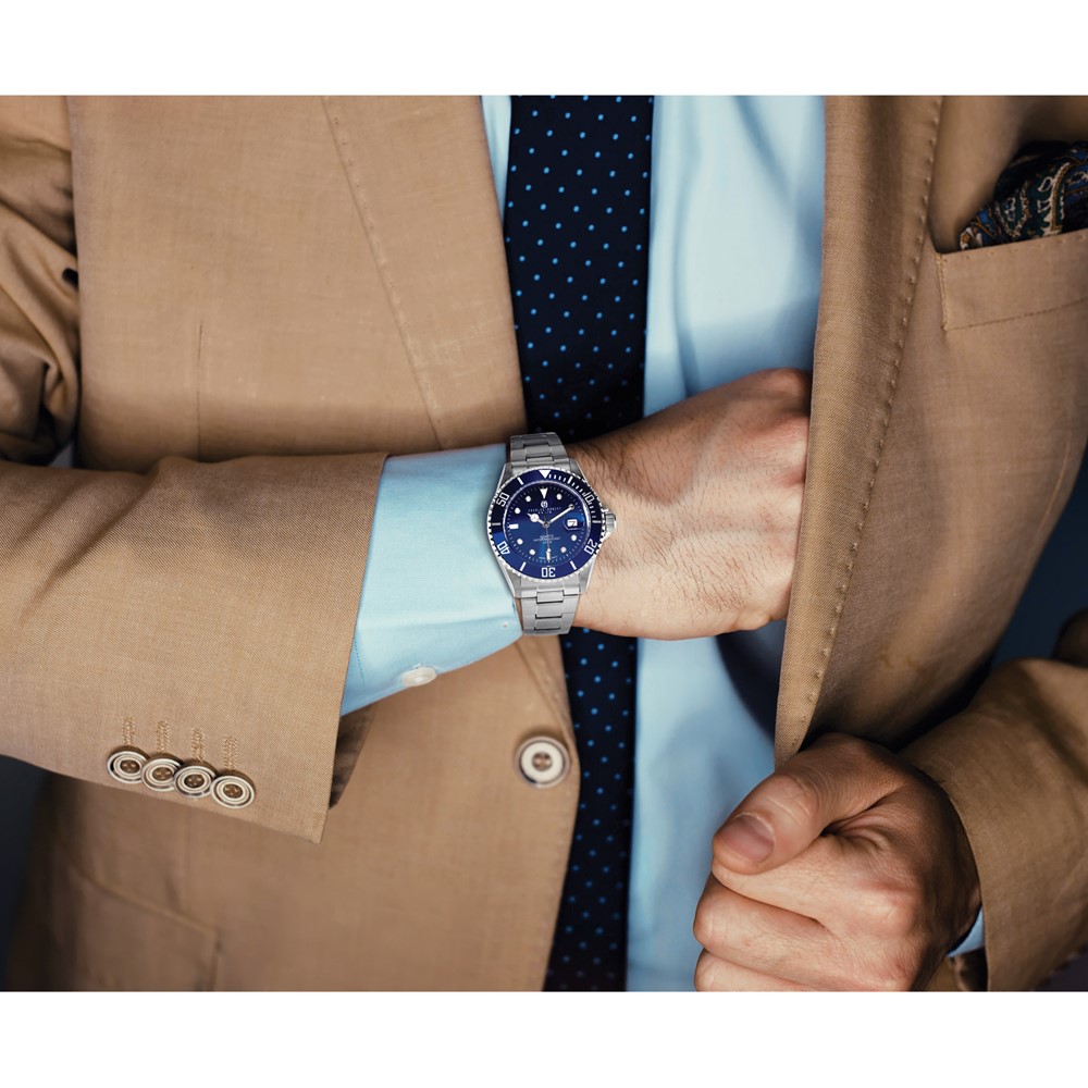 Mens Charles Hubert Stainless Steel Blue Dial Watch - Image 8