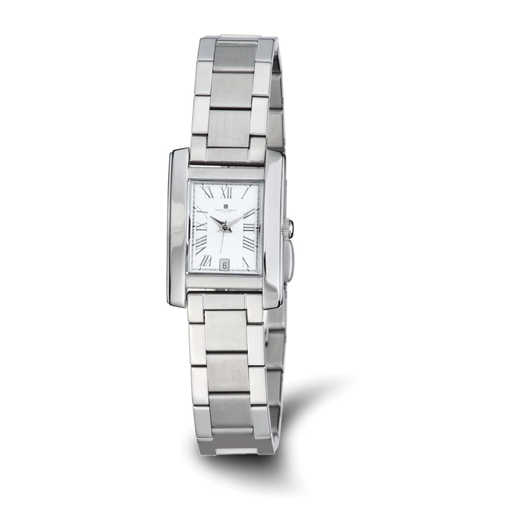 Ladies Charles Hubert Stainless Steel White Dial 20mm Rectangular Watch