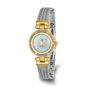 Charles Hubert IP-plated MOP Dial w/Stainless Steel Wire Bangle Watch