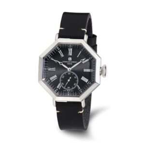 Mens Charles Hubert Black Leather Band Octagonal Watch
