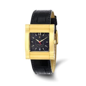 Charles-Hubert 29x35mm Yellow IP-plated Stainless Steel Leather Band Watch