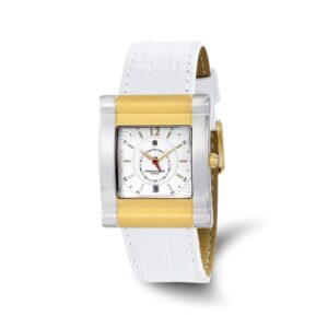 Charles-Hubert 29x35mm Two-Tone Yellow IP-plated Steel Leather Band Watch