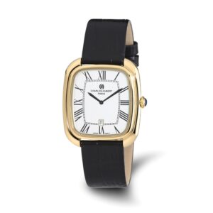 Mens Charles Hubert IP-plated Square Face Leather Band Watch