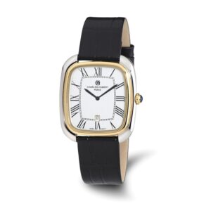 Mens Charles Hubert IP Two-tone Square Black Leather Band Watch
