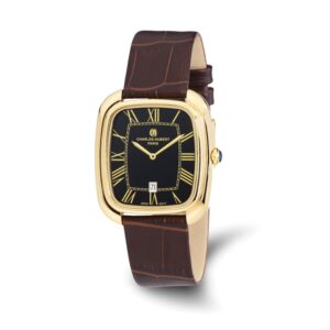 Mens Charles Hubert IP-plated Square Brown Leather Band Watch