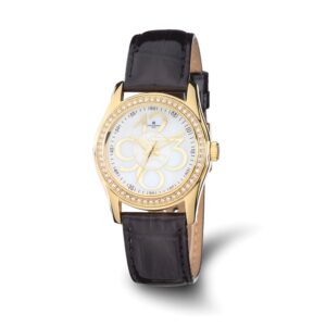 Ladies Charles Hubert IP-plated Crystal Bezel Black Leather Watch
