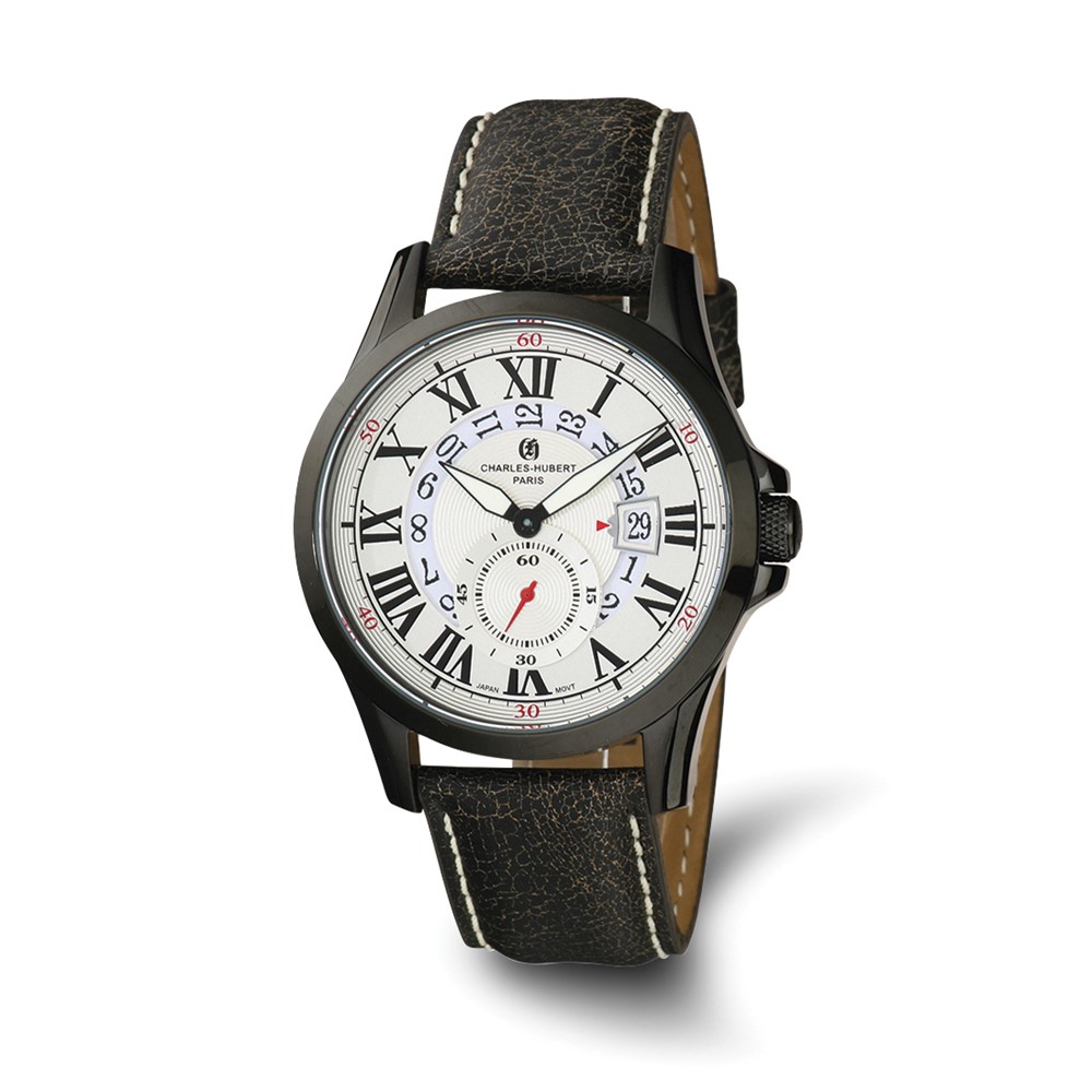 Mens Charles Hubert Black IP-plated Stainless Steel Silver-tone Dial Watch