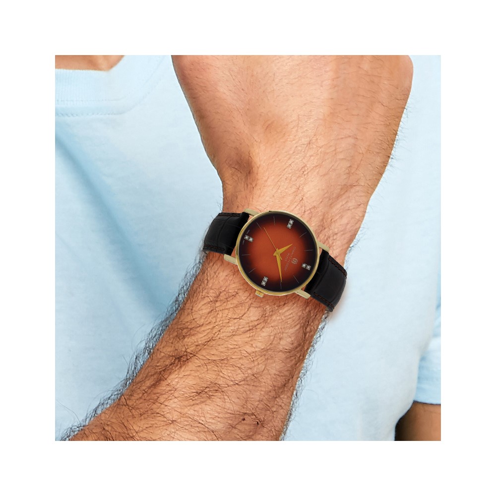 Charles Hubert Mens Stainless Steel Orange Dial Watch - Image 5
