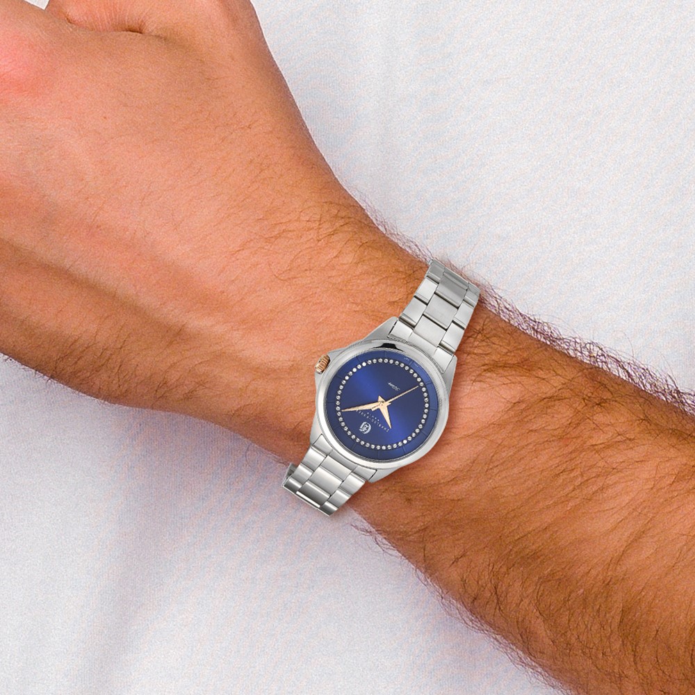 Charles-Hubert Stainless Steel Blue and Crystal Dial Watch - Image 5