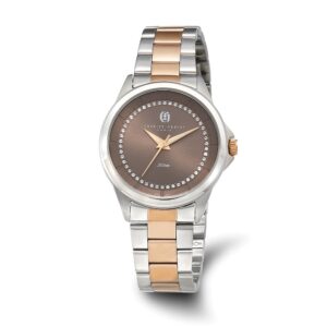 Charles-Hubert Two-Tone IP-Plated Stainless Light Brown Crystal Dial Watch