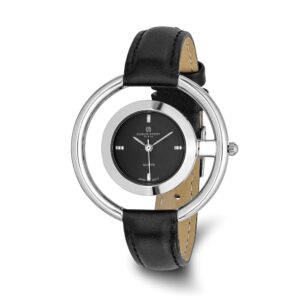 Ladies Charles Hubert Chrome-finish Black Dial Modern Circle Watch
