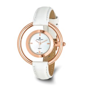 Ladies Charles Hubert Rose Finish Brass Silver-tone Dial Modern Circle Watc