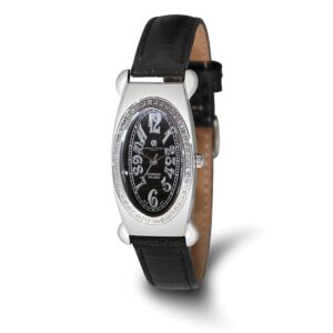 Ladies Charles Hubert Black Leather 1/2ct. Diamond Black Dial Watch