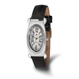Ladies Charles Hubert Black Leather 1/2ct. Diamond White Dial Watch