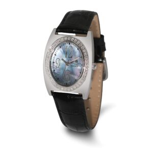 Ladies Charles Hubert Black Leather 5/8ct. Diamond Blue MOP Dial Watch