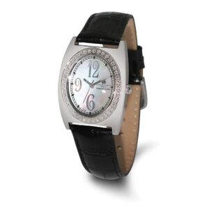 Ladies Charles Hubert Black Leather 5/8ct. Diamond MOP Dial Watch