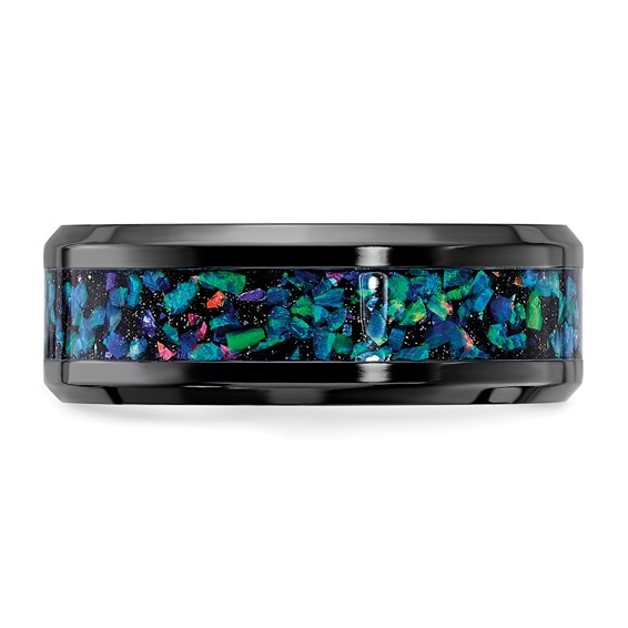 Black Zirconium Polished with Imitation Opal Inlay 8mm Band - Image 3